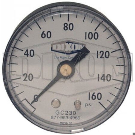 Dixon Standard Dry Gauge, 0 to 60 psi, 1/4 in Connection, 2 in Dial, +/- 3-2-3 % GC220